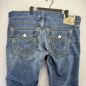 True Religion Jeans men's 42 Blue Ricky Big QT Made In USA Whisker Faded Bootcut